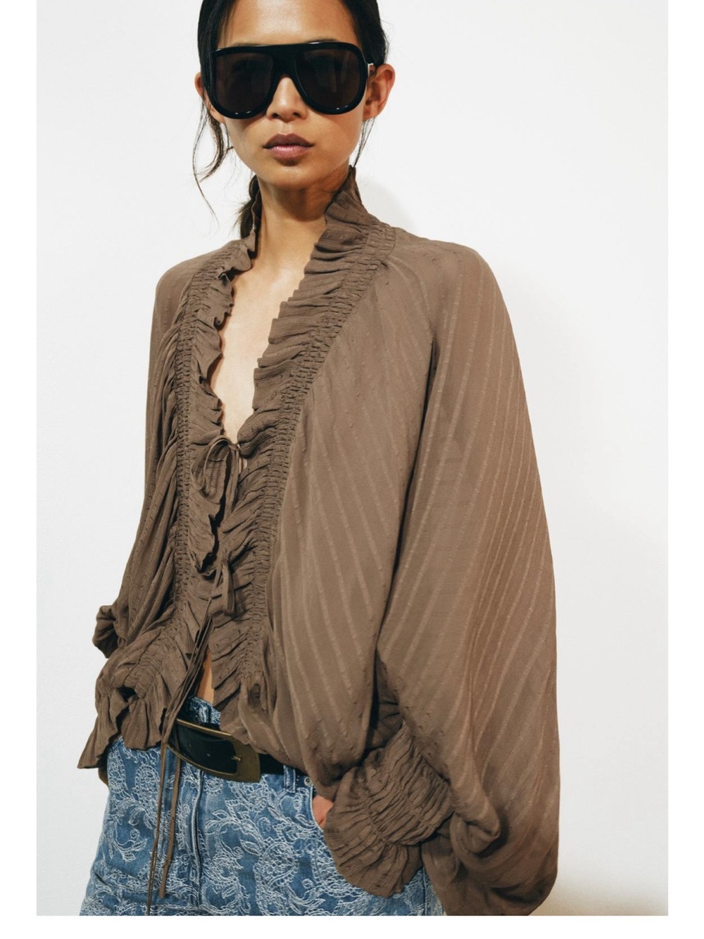 ZARA ZW COLLECTION ruched brown blouse medium